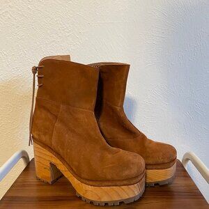 Free People Kenna Suede Brown Platform Clog Boots Size 39